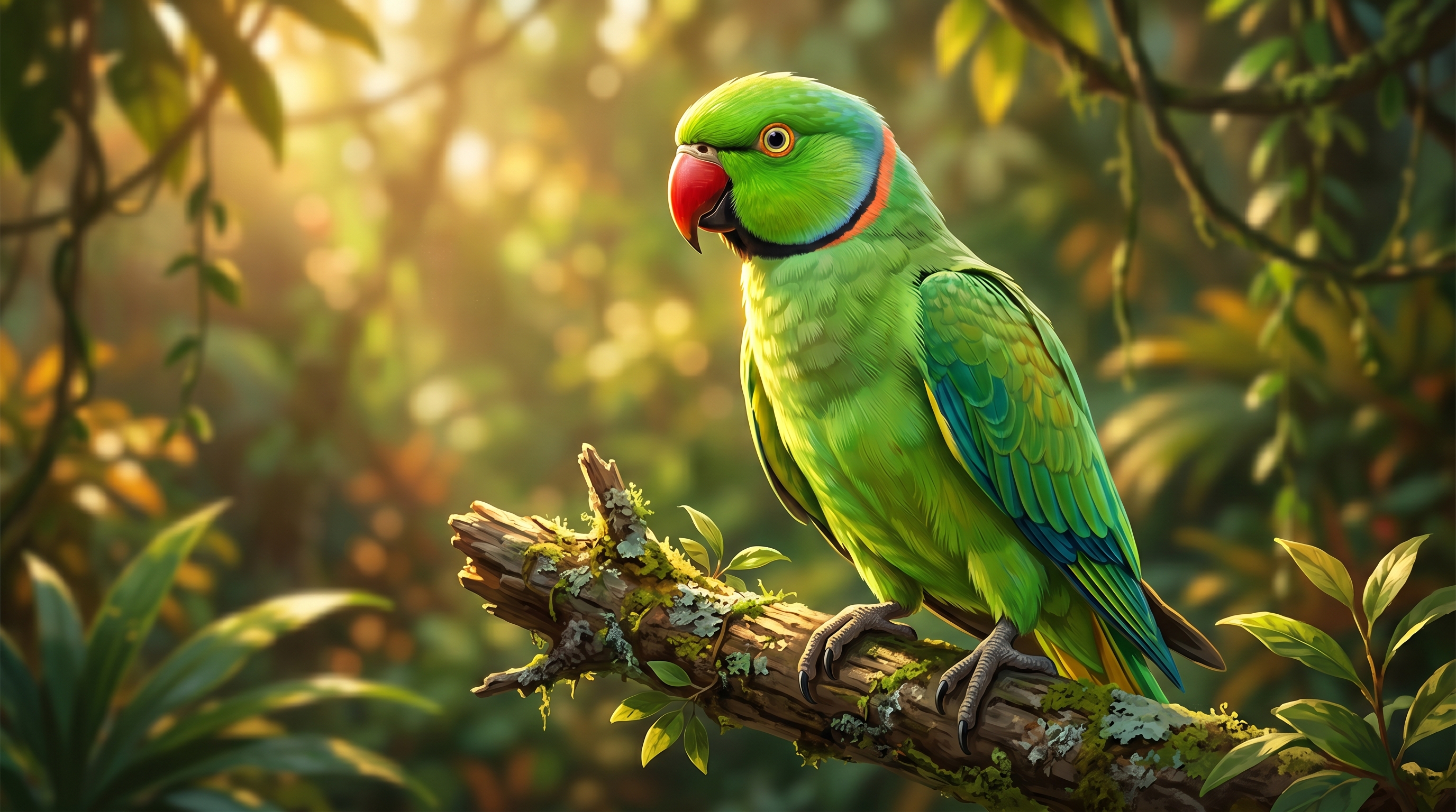 Mithu the parrot, semi-realistic portrait